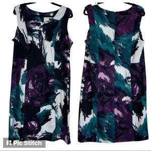 Calvin Klein Color-Splash Turquoise Eggplant White 14W Sleeveless Sheath Dress